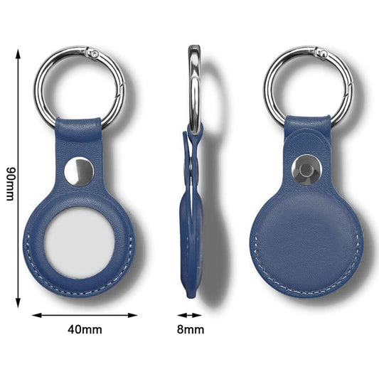 [2 Pack] MEZON Blue PU Leather Protective Case Holder for Apple AirTag Tracker with Keychain Ring (Leather, 2x Blue)