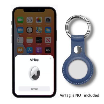 [1 pack] MEZON Blue PU Leather Protective Case Holder for Apple AirTag Tracker with Keychain Ring (Leather, Blue)
