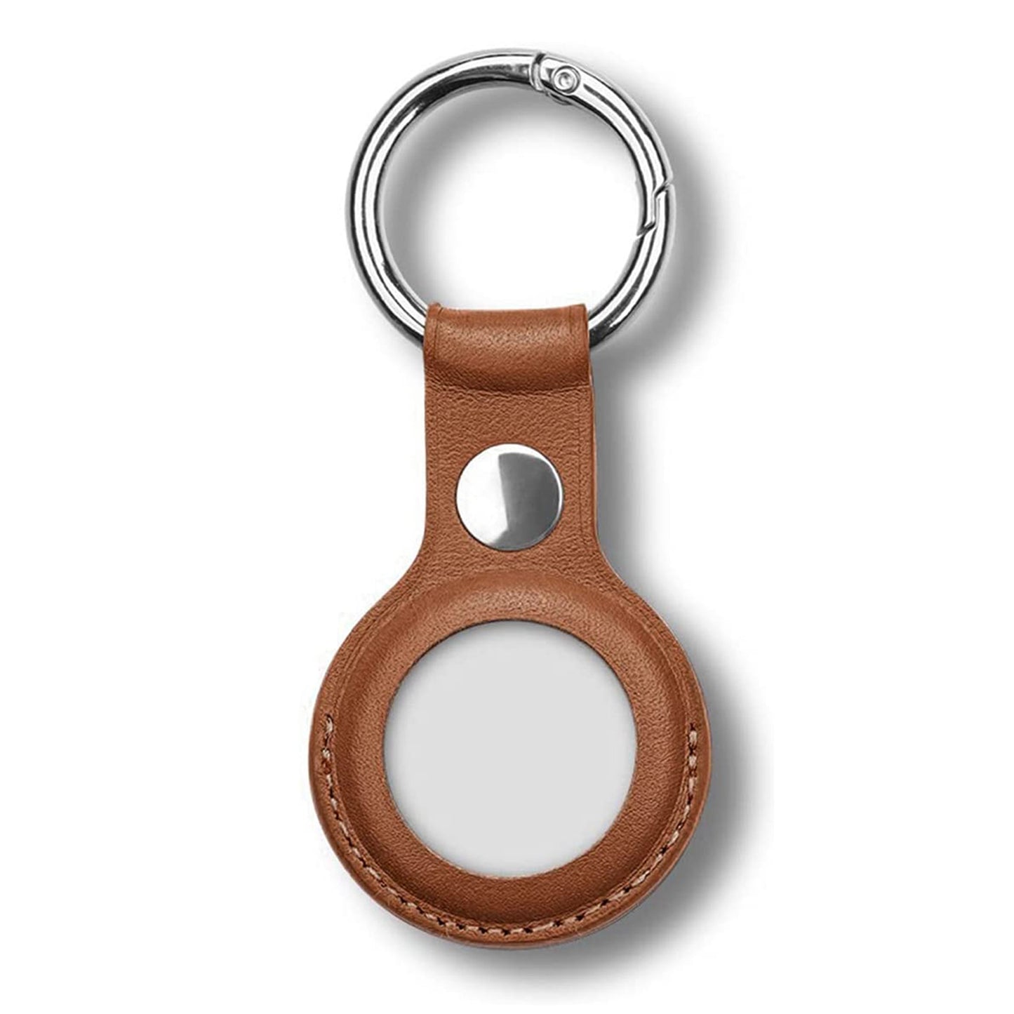 [1 pack] MEZON Brown PU Leather Protective Case Holder for Apple AirTag Tracker with Keychain Ring (Leather, Brown)