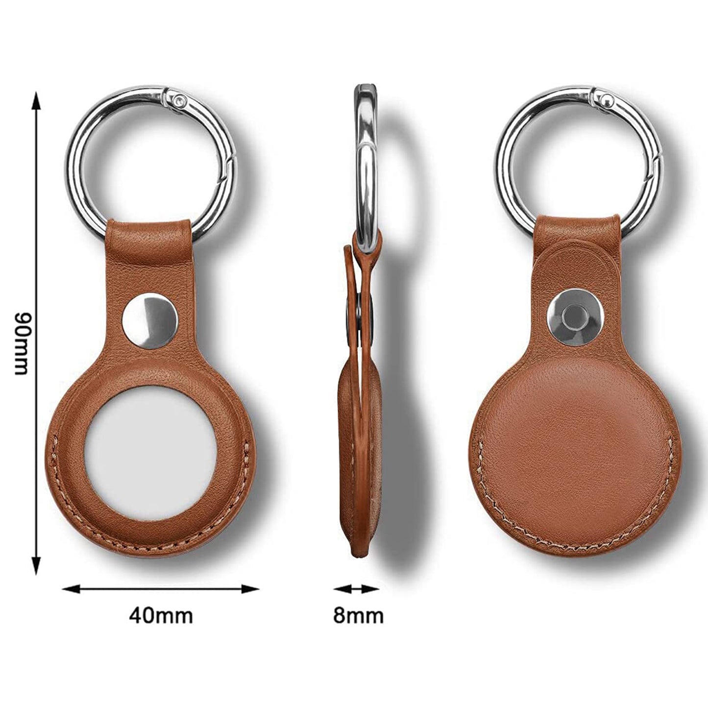 [2 Pack] MEZON Brown PU Leather Protective Case Holder for Apple AirTag Tracker with Keychain Ring (Leather, 2x Brown)