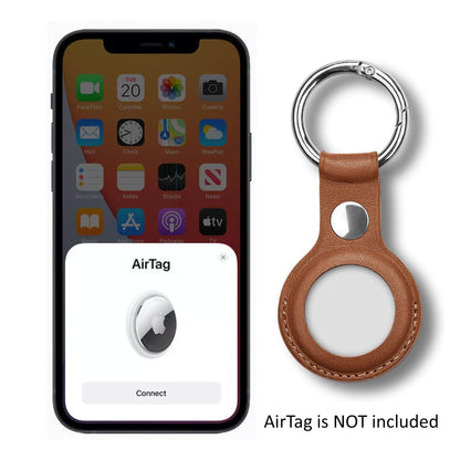 [1 pack] MEZON Brown PU Leather Protective Case Holder for Apple AirTag Tracker with Keychain Ring (Leather, Brown)