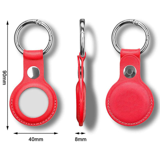 [2 Pack] MEZON Red PU Leather Protective Case Holder for Apple AirTag Tracker with Keychain Ring (Leather, 2x Red)