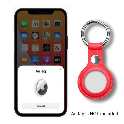 [1 pack] MEZON Red PU Leather Protective Case Holder for Apple AirTag Tracker with Keychain Ring (Leather, Red)