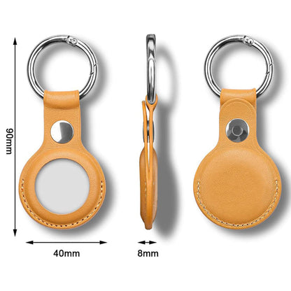 [1 pack] MEZON Yellow PU Leather Protective Case Holder for Apple AirTag Tracker with Keychain Ring (Leather, Yellow)