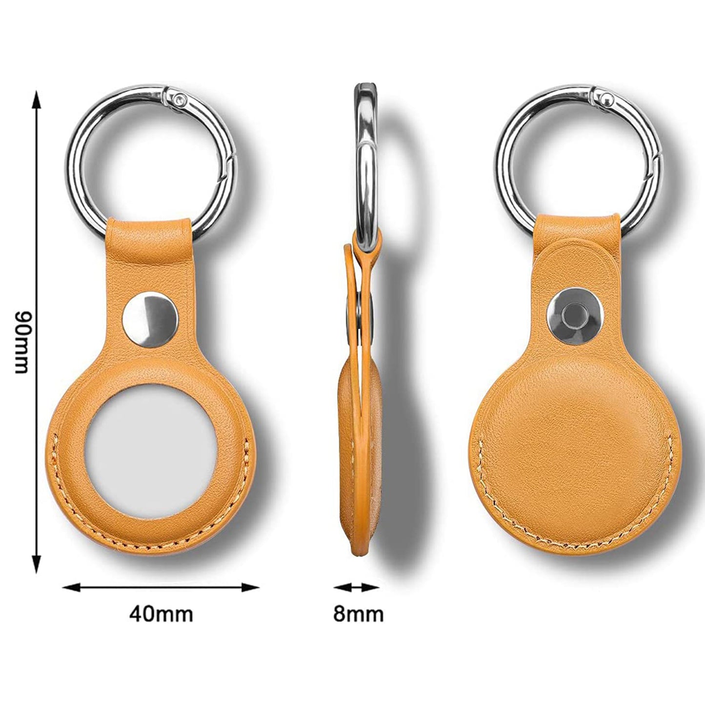 [2 Pack] MEZON Yellow PU Leather Protective Case Holder for Apple AirTag Tracker with Keychain Ring (Leather, 2x Yellow)