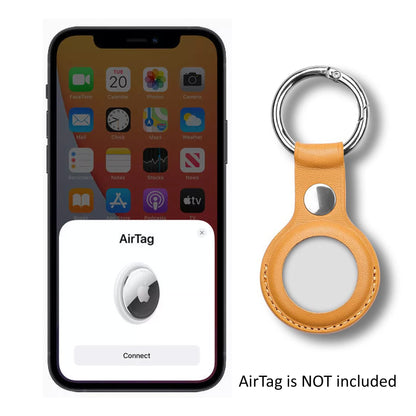 [1 pack] MEZON Yellow PU Leather Protective Case Holder for Apple AirTag Tracker with Keychain Ring (Leather, Yellow)