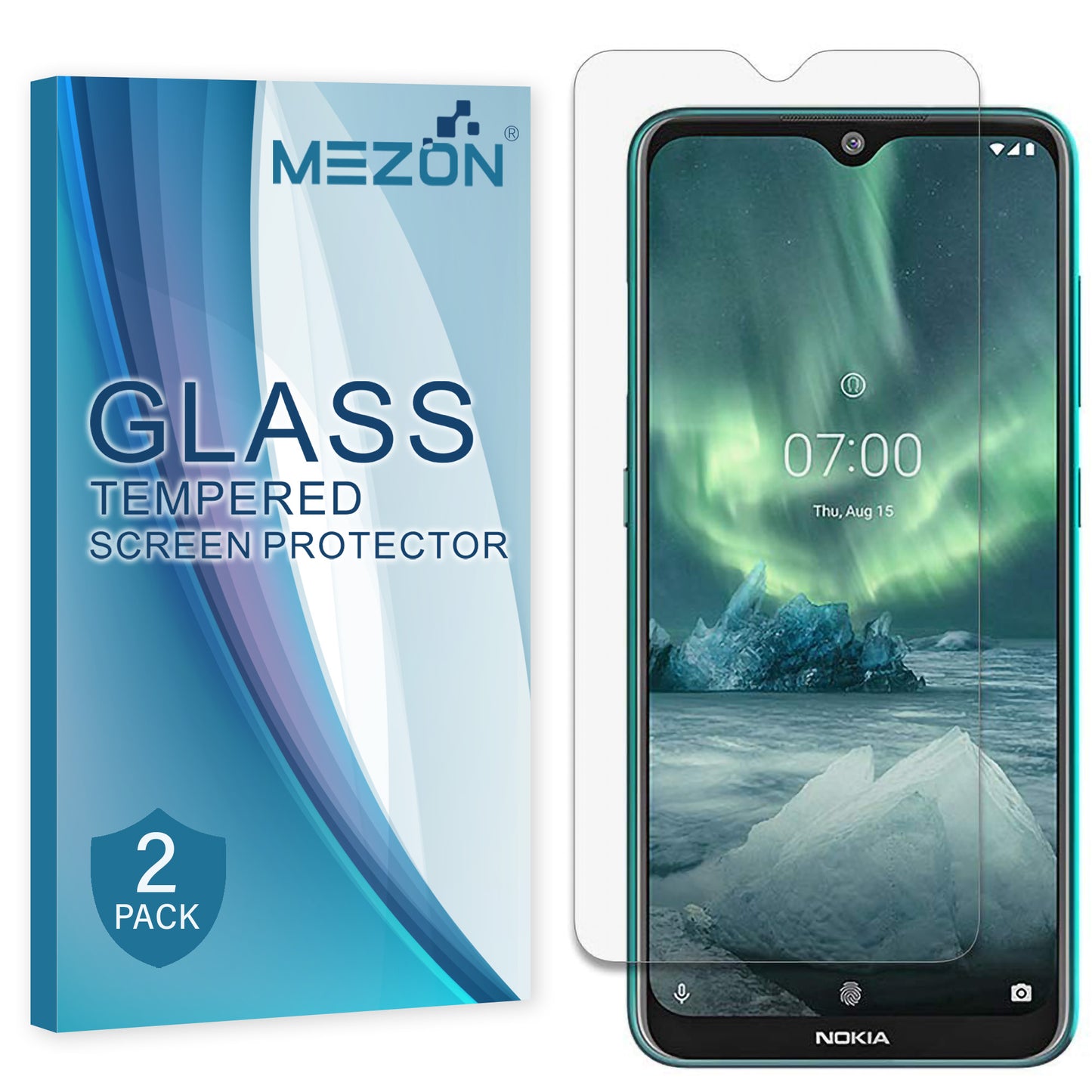 [2 Pack] MEZON Nokia 2.3 Tempered Glass Crystal Clear Premium 9H HD Case Friendly Screen Protector (Nokia 2.3, 9H)