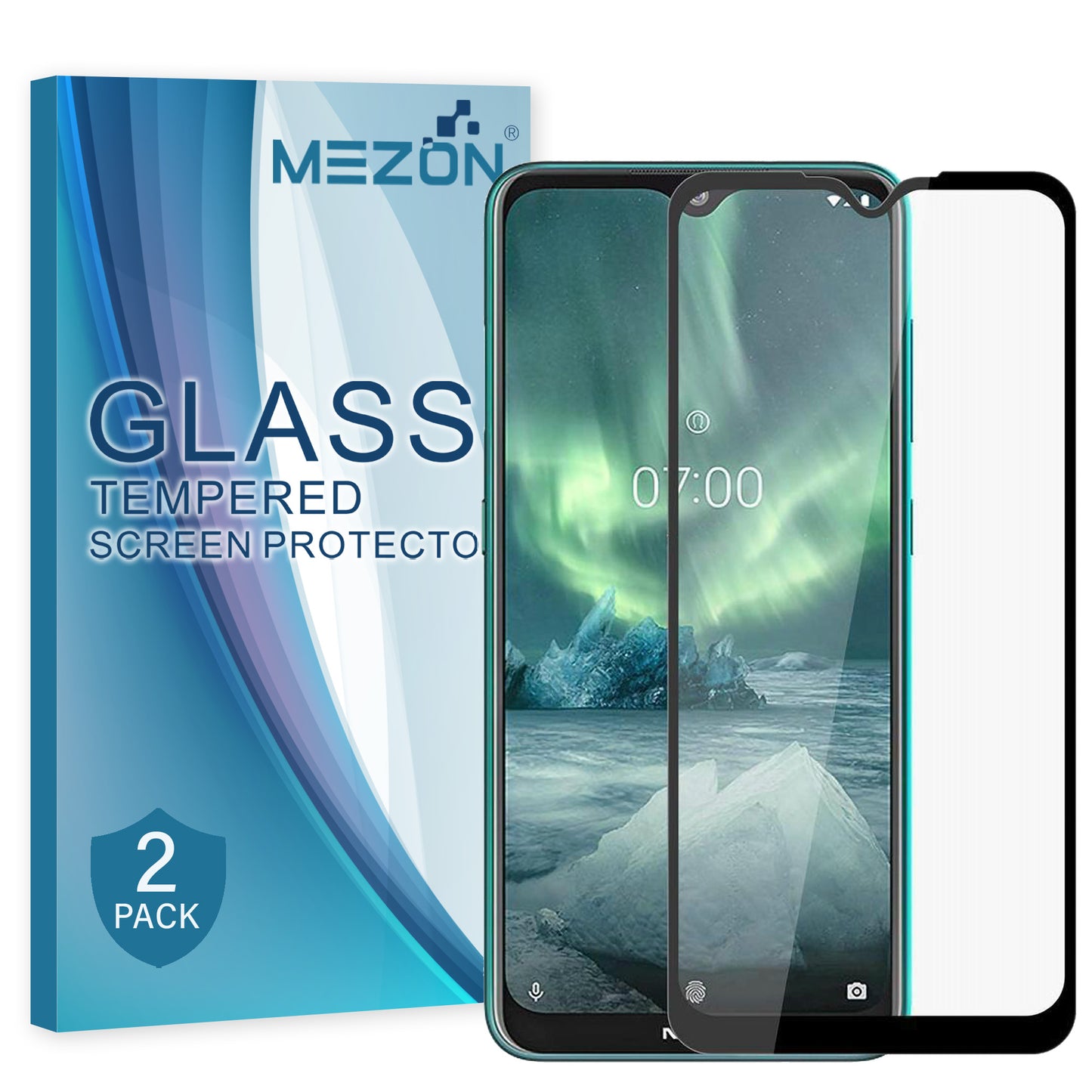 [2 Pack] MEZON Full Coverage Nokia 2.3 Tempered Glass Crystal Clear Premium 9H HD Screen Protector (Nokia 2.3, 9H Full)