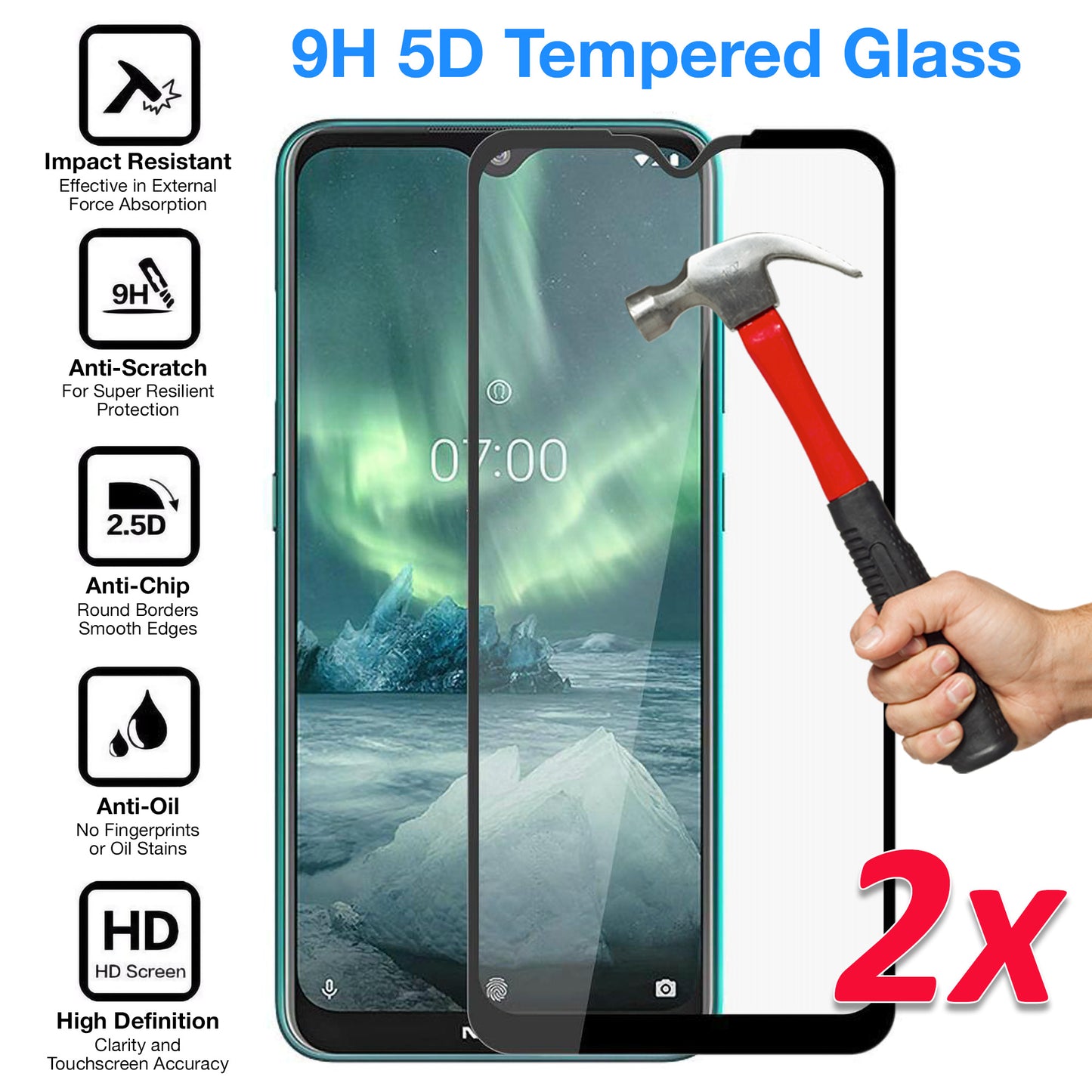 [2 Pack] MEZON Full Coverage Nokia 2.3 Tempered Glass Crystal Clear Premium 9H HD Screen Protector (Nokia 2.3, 9H Full)