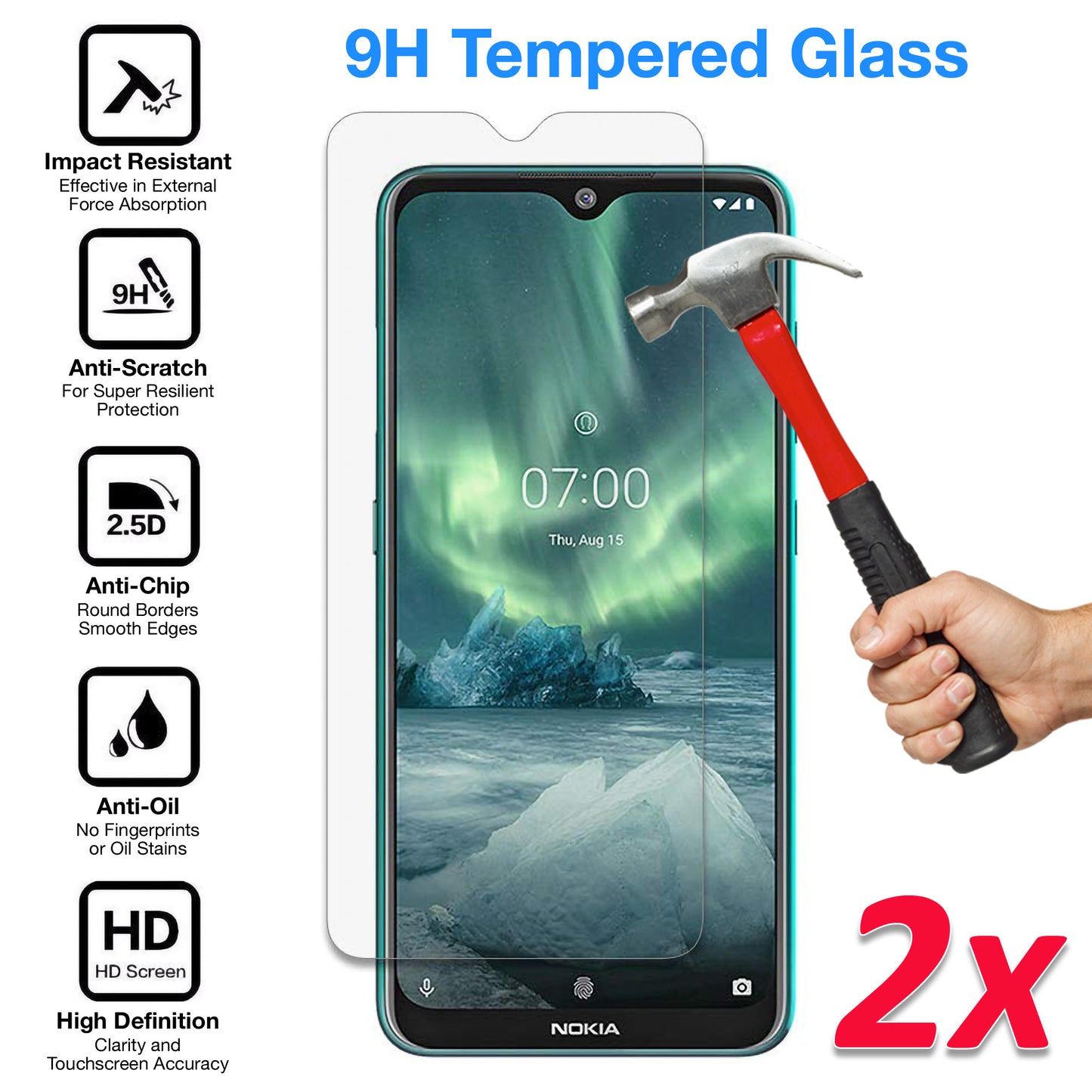 [2 Pack] MEZON Nokia 7.2 Tempered Glass Crystal Clear Premium 9H HD Case Friendly Screen Protector (Nokia 7.2, 9H)