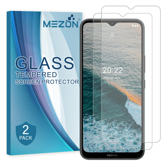 [2 Pack] MEZON Nokia C21 Plus Tempered Glass Crystal Clear Premium 9H HD Case Friendly Screen Protector (Nokia C21 Plus, 9H)