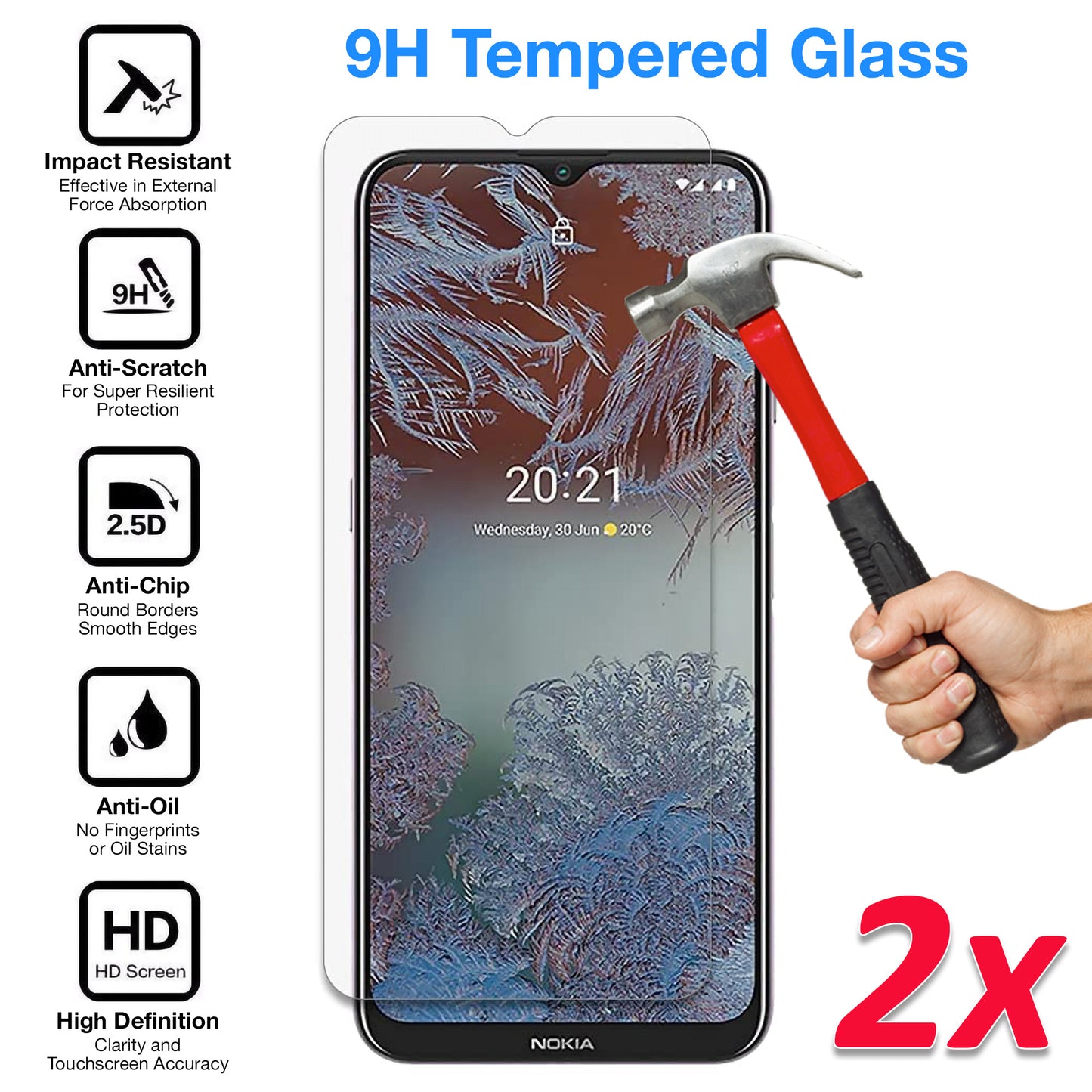 [2 Pack] MEZON Nokia G10 Tempered Glass Crystal Clear Premium 9H HD Case Friendly Screen Protector (Nokia G10, 9H)