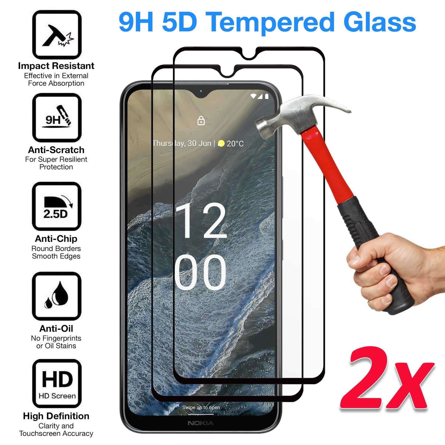 [2 Pack] MEZON Full Coverage Nokia G20 Tempered Glass Crystal Clear Premium 9H HD Screen Protector (Nokia G20, 9H Full)