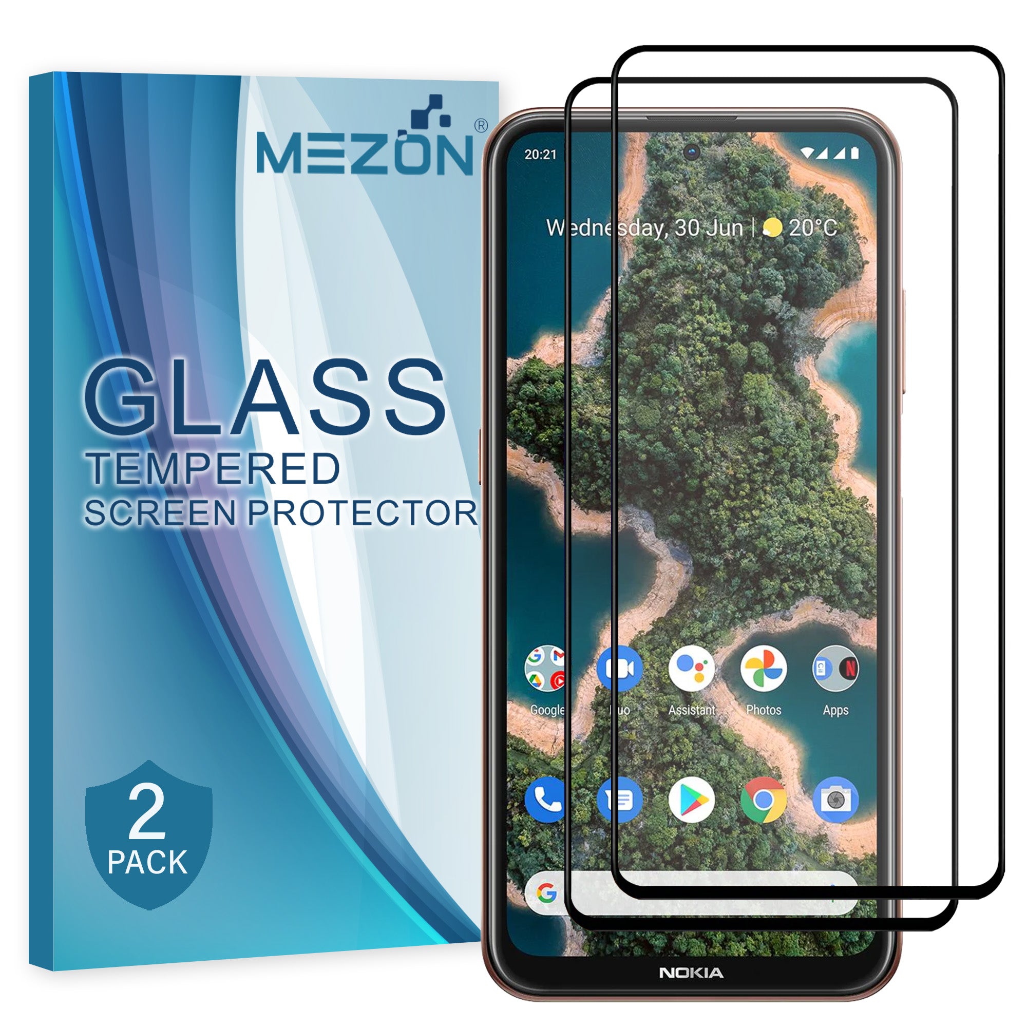 [2 Pack] MEZON Nokia X20 Full-Cover 9H Tempered Glass