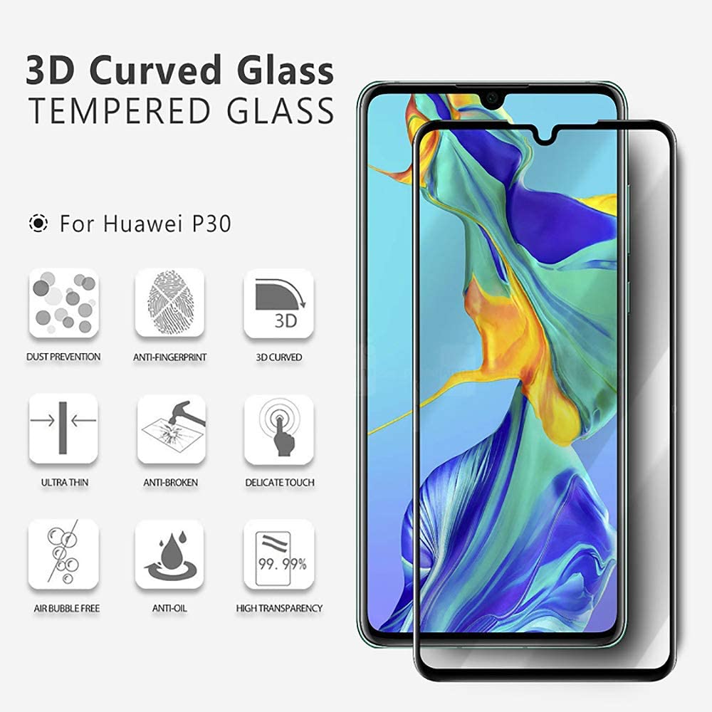 [2 Pack] MEZON Full Coverage HUAWEI P30 Tempered Glass Crystal Clear Premium 9H HD Screen Protector