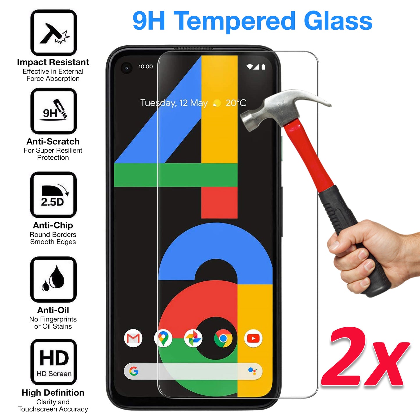 [2 Pack] MEZON Google Pixel 4a (5.8") Tempered Glass Crystal Clear Premium 9H HD Case Friendly Screen Protector (Pixel 4a, 9H)