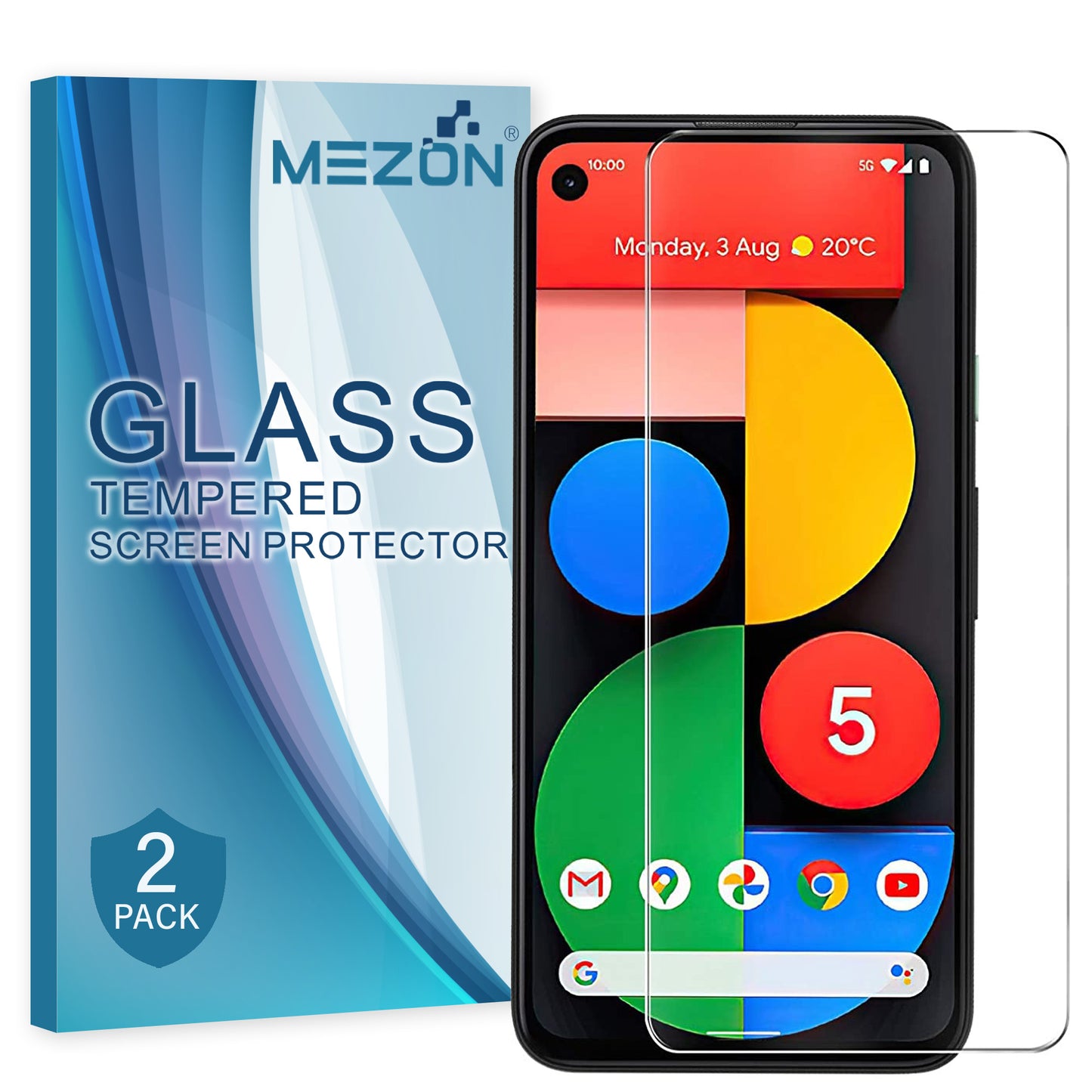 [2 Pack] MEZON Google Pixel 5 (6.0") Tempered Glass Crystal Clear Premium 9H HD Case Friendly Screen Protector (Pixel 5, 9H)