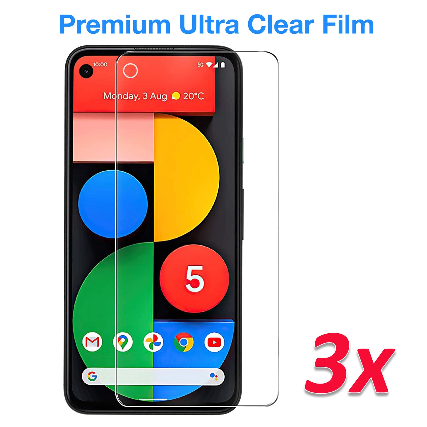 [3 Pack] MEZON Google Pixel 5 (6.0") Ultra Clear Screen Protector Case Friendly Film (Pixel 5, Clear)