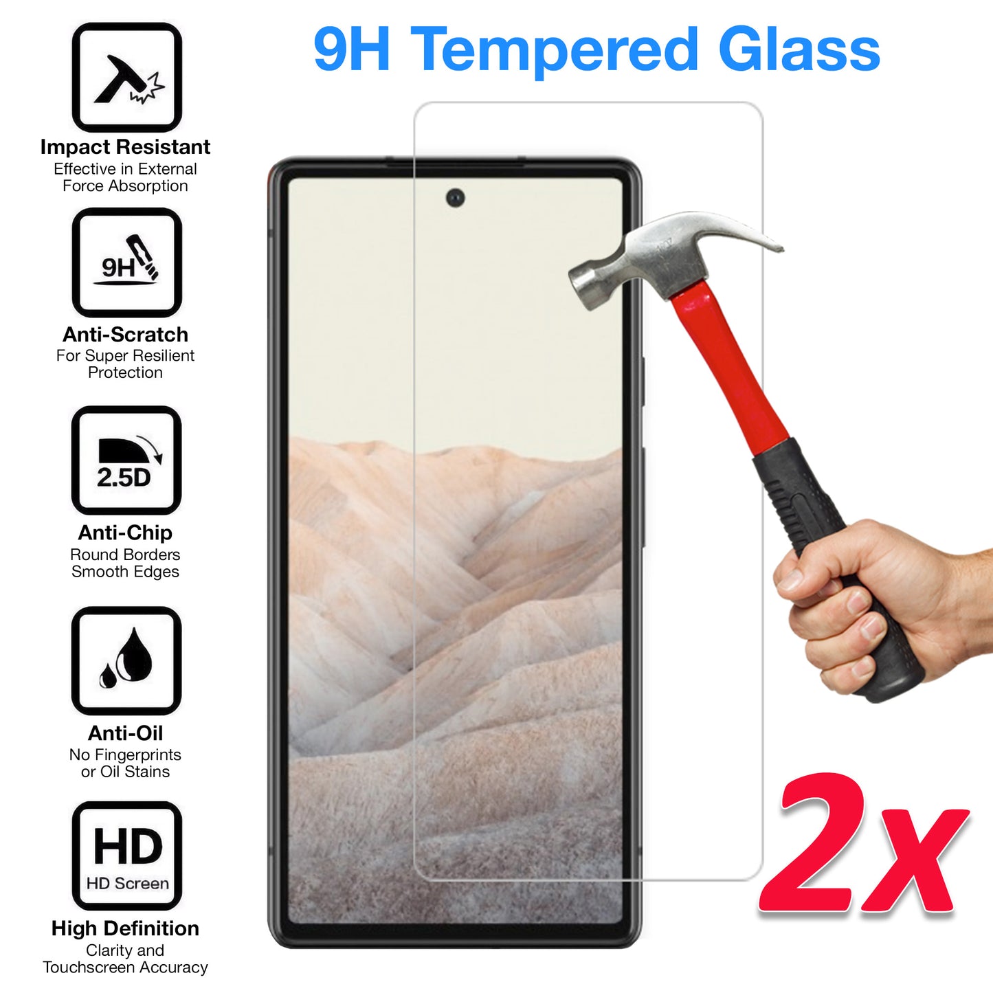 [2 Pack] MEZON Google Pixel 6 (6.4") Tempered Glass Crystal Clear Premium 9H HD Case Friendly Screen Protector (Pixel 6, 9H)