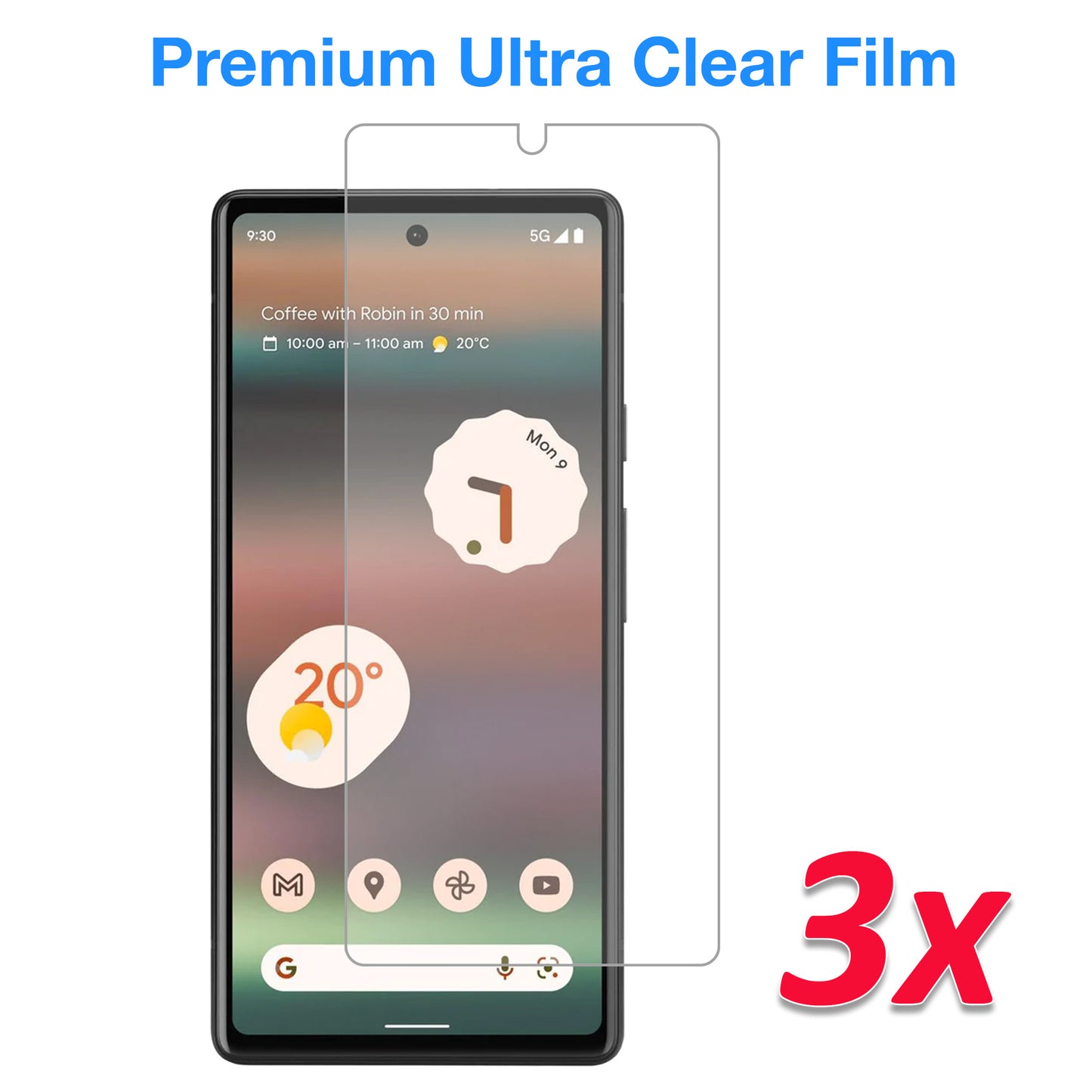 [3 Pack] MEZON Google Pixel 6a (6.1") Ultra Clear Screen Protector Case Friendly Film (Pixel 6a, Clear)
