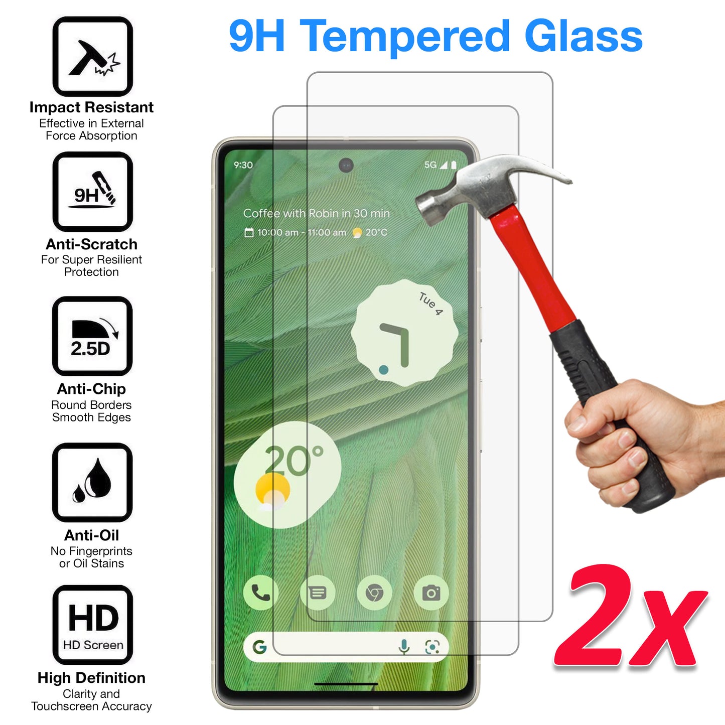 [2 Pack] MEZON Google Pixel 7 (6.3") Tempered Glass Crystal Clear Premium 9H HD Case Friendly Screen Protector (Pixel 7, 9H)