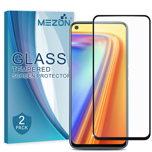 [2 Pack] MEZON Full Coverage Realme 7 Pro Tempered Glass Crystal Clear Premium 9H HD Screen Protector (Realme 7 Pro, 9H Full)