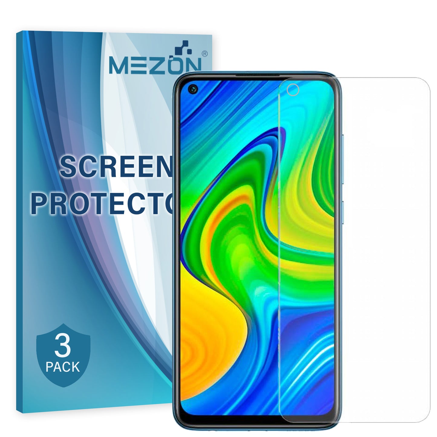 [3 Pack] MEZON Xiaomi Redmi Note 9 Ultra Clear Screen Protector Case Friendly Film (Redmi Note 9, Clear)