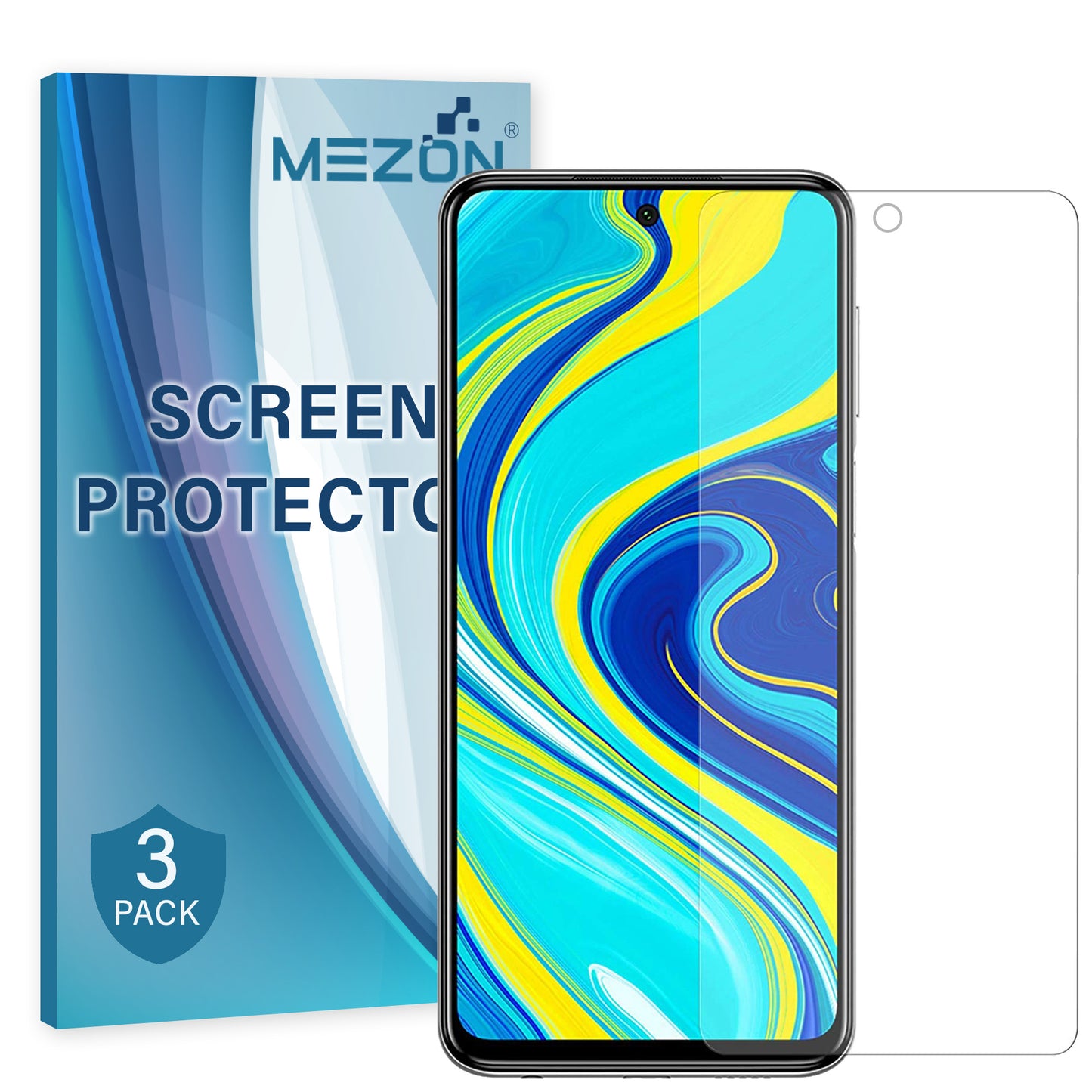 [3 Pack] MEZON Xiaomi Redmi Note 9 Pro Ultra Clear Screen Protector Case Friendly Film (Redmi Note 9 Pro, Clear)