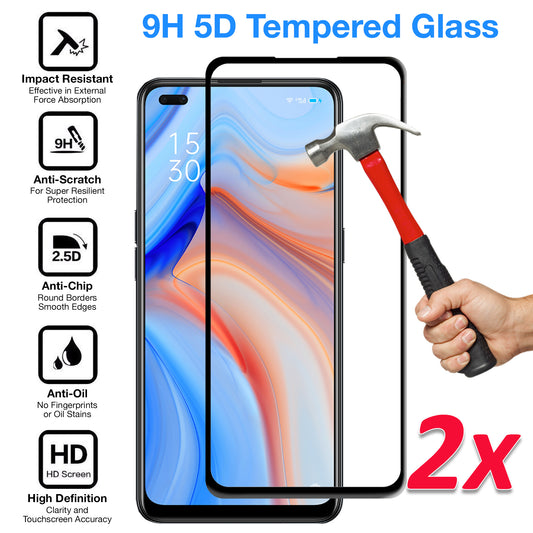 [2 Pack] MEZON Full Coverage OPPO Reno4 5G Tempered Glass Crystal Clear Premium 9H HD Screen Protector (OPPO Reno4 5G, 9H Full)