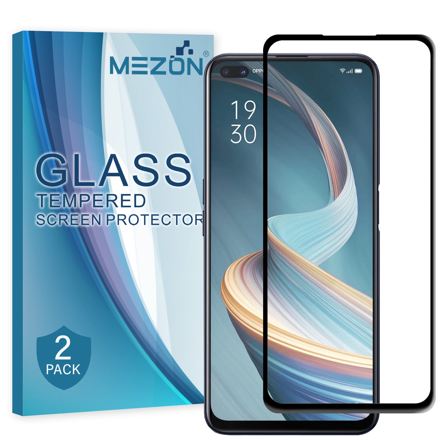 [2 Pack] MEZON Full Coverage OPPO Reno4 Z 5G Tempered Glass Crystal Clear Premium 9H Screen Protector (OPPO Reno4 Z 5G, 9H Full)