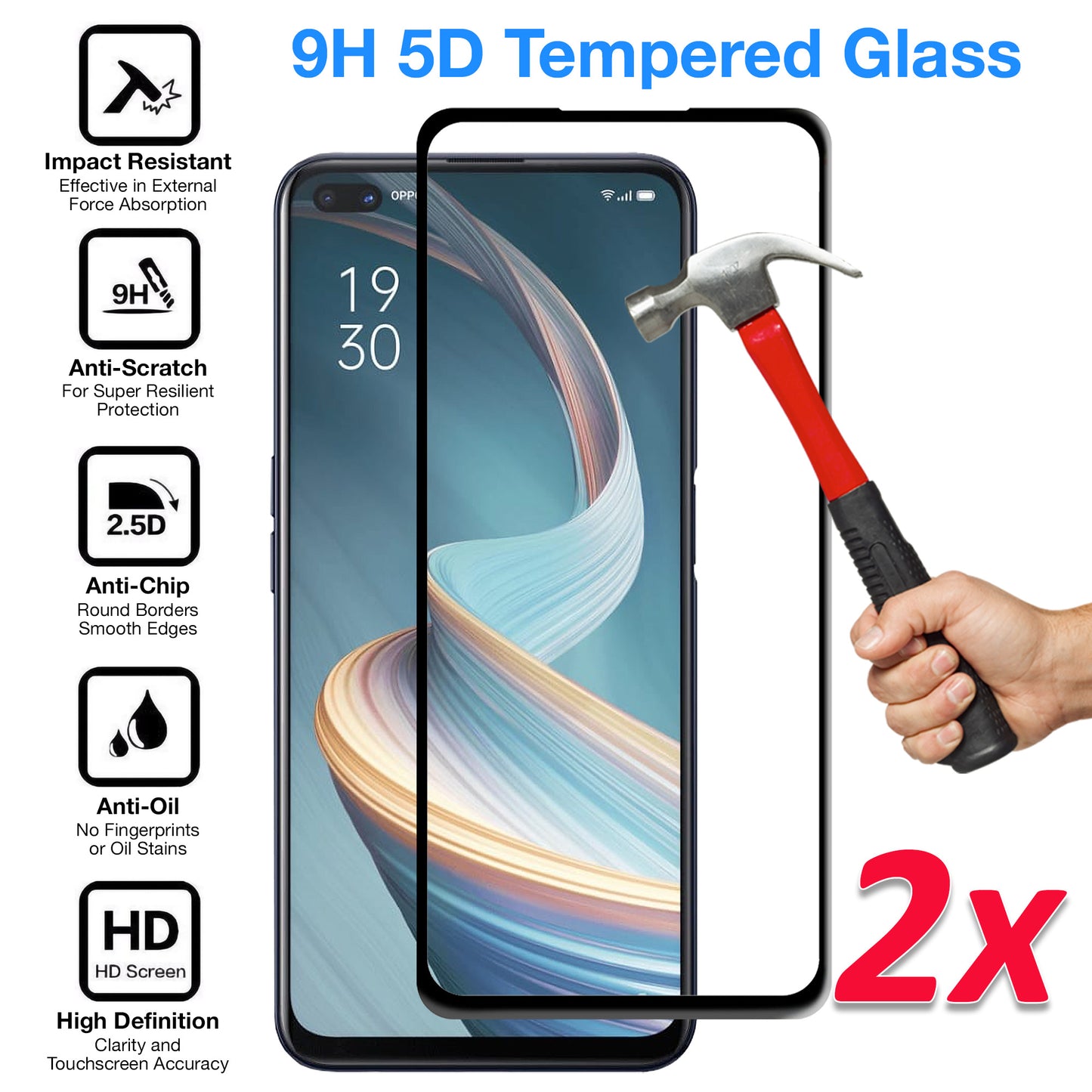 [2 Pack] MEZON Full Coverage OPPO Reno4 Z 5G Tempered Glass Crystal Clear Premium 9H Screen Protector (OPPO Reno4 Z 5G, 9H Full)