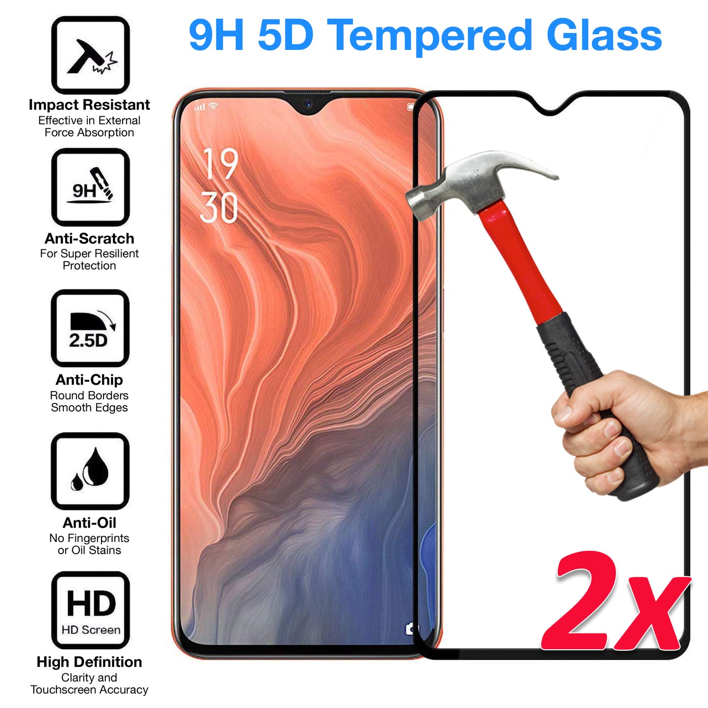 [2 Pack] MEZON Full Coverage OPPO Reno Z Tempered Glass Crystal Clear Premium 9H HD Screen Protector (OPPO Reno Z, 9H Full)