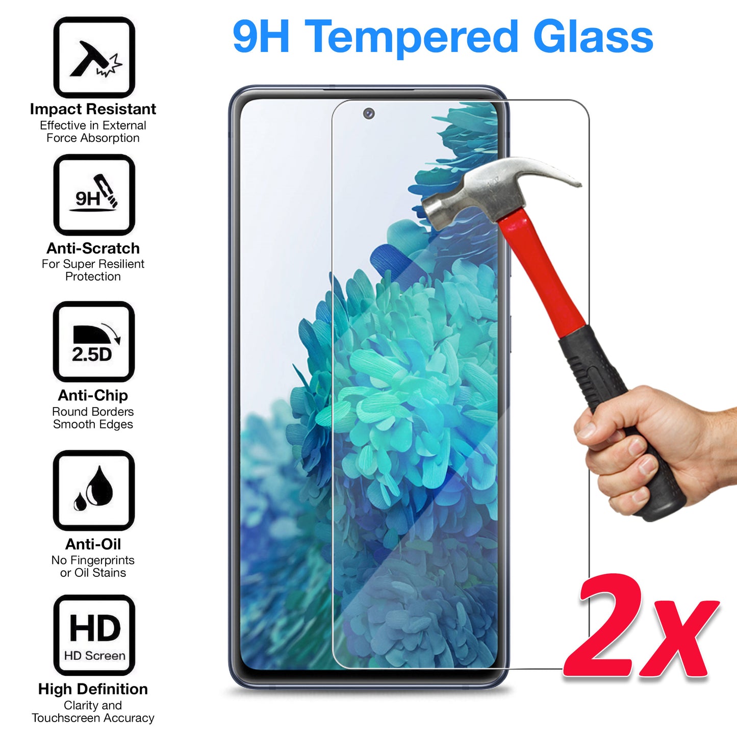 [2 Pack] MEZON Samsung Galaxy S20 FE Tempered Glass Crystal Clear Premium 9H HD Case Friendly Screen Protector (S20 FE, 9H)