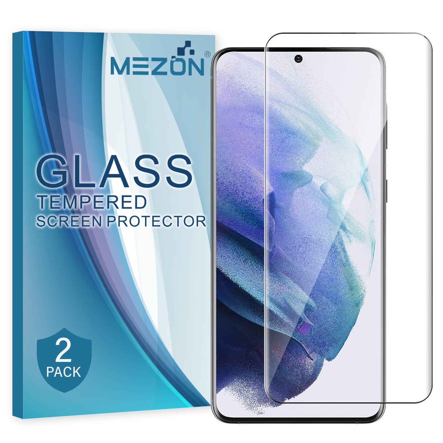 [2 Pack] MEZON Samsung Galaxy S21 5G Tempered Glass Crystal Clear Premium 9H HD Case Friendly Screen Protector (S21, 9H)