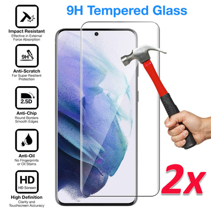 [2 Pack] MEZON Samsung Galaxy S21 5G Tempered Glass Crystal Clear Premium 9H HD Case Friendly Screen Protector (S21, 9H)
