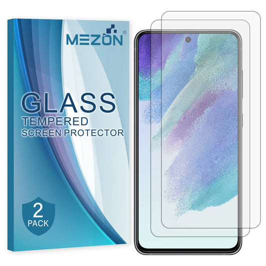 [2 Pack] MEZON Samsung Galaxy S21 FE 5G Tempered Glass Crystal Clear Premium 9H HD Case Friendly Screen Protector (S21 FE, 9H)