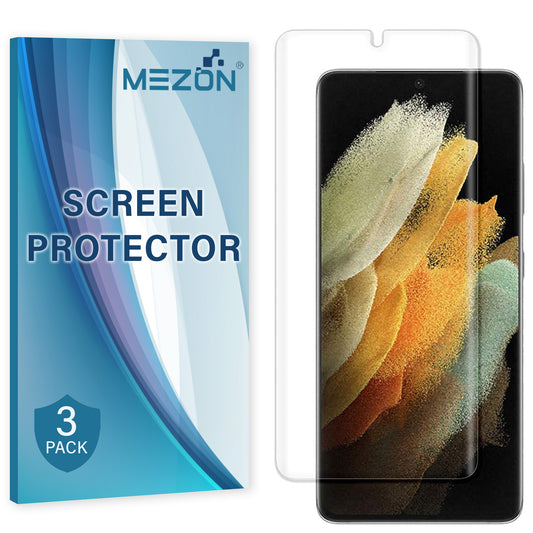 [3 Pack] MEZON Samsung Galaxy S21 Ultra 5G Premium Clear Edge-to-Edge Full Coverage Hydrogel Screen Protector Film