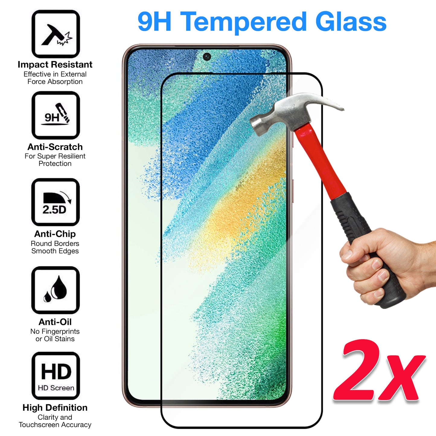 [2 Pack] MEZON Full Coverage Samsung Galaxy S22 5G Tempered Glass Crystal Clear Premium 9H HD Screen Protector (S22, 9H Full)
