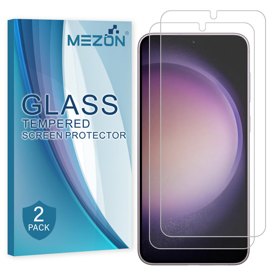 [2 Pack] MEZON Samsung Galaxy S23+ (6.6") Tempered Glass Crystal Clear Premium 9H HD Case Friendly Screen Protector