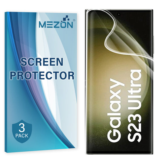 [3 Pack] MEZON Samsung Galaxy S23 Ultra (6.8") Premium Hydrogel Clear Full Cover Screen Protector – Fingerprint Sensor
