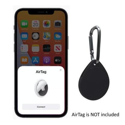 [1 pack] MEZON Black Silicone Protective Full Coverage Case Holder for Apple AirTag Tracker with Keychain Ring