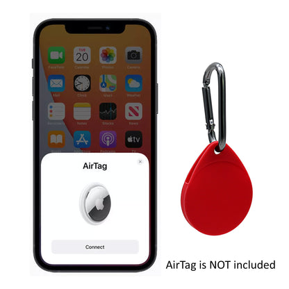 [2 Pack] MEZON Red Silicone Protective Full Coverage Case Holder for Apple AirTag Tracker with Keychain Ring