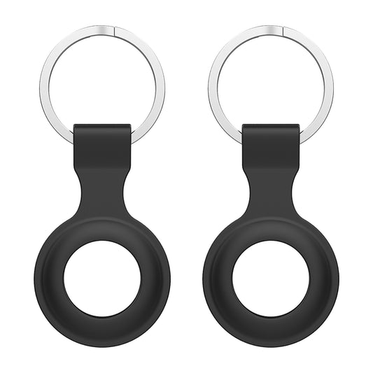 [2 Pack] MEZON Black Silicone Protective Case Holder for Apple AirTag Tracker with Keychain Ring (Silicone Hole, 2x Black)