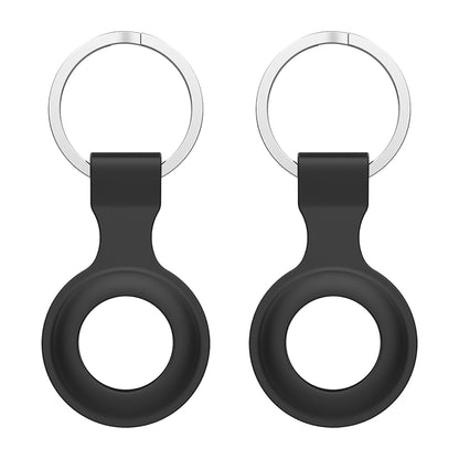 [2 Pack] MEZON Black Silicone Protective Case Holder for Apple AirTag Tracker with Keychain Ring (Silicone Hole, 2x Black)