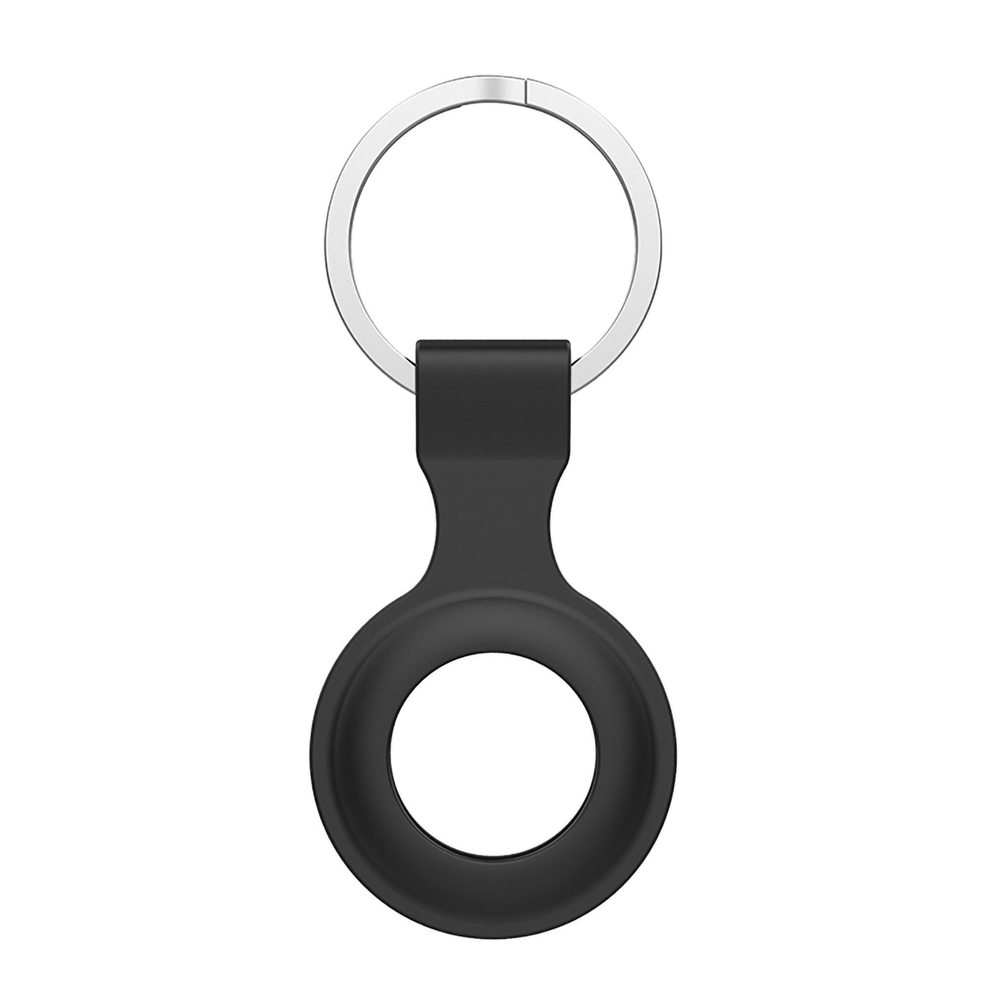 [1 pack] MEZON Black Silicone Protective Case Holder for Apple AirTag Tracker with Keychain Ring (Silicone Hole, Black)