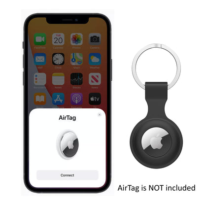 [1 pack] MEZON Black Silicone Protective Case Holder for Apple AirTag Tracker with Keychain Ring (Silicone Hole, Black)