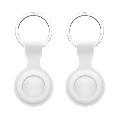 [2 Pack] MEZON White Silicone Protective Case Holder for Apple AirTag Tracker with Keychain Ring (Silicone Hole, 2x White)