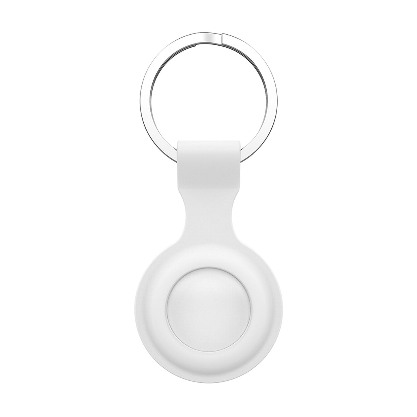 [1 pack] MEZON White Silicone Protective Case Holder for Apple AirTag Tracker with Keychain Ring (Silicone Hole, White)