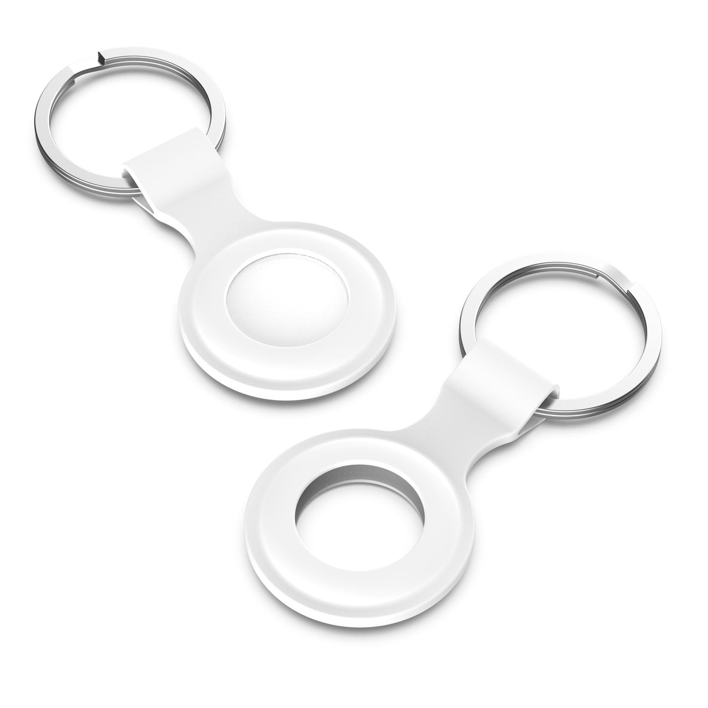 [1 pack] MEZON White Silicone Protective Case Holder for Apple AirTag Tracker with Keychain Ring (Silicone Hole, White)