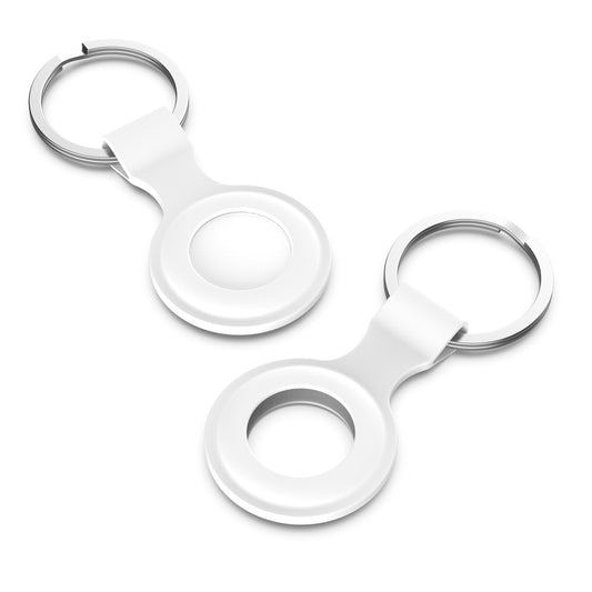 [2 Pack] MEZON White Silicone Protective Case Holder for Apple AirTag Tracker with Keychain Ring (Silicone Hole, 2x White)